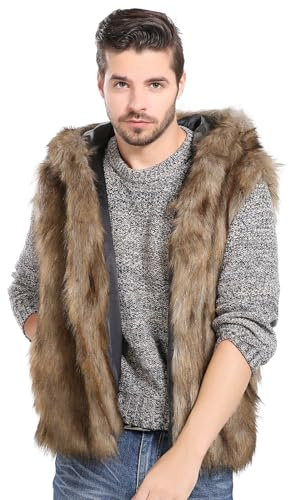 Generisch Fellweste Herren Winter Kunstfell Weste Ärmellos Winterjacke mit Kapuze Thermal Wintermantel Kunstpelz Pelzweste Warm Plüsch Pelzmantel Modisch Einfarbig Felljacke Outdoor Pelzjacke