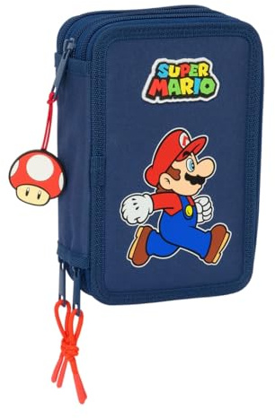 SUPER MARIO TRICK - Skolfodral med 37 användbara tillbehör, barnfodral, barnfodral, perfekt för barn i åldrarna 5 till 14 år, bekväm och mångsidig, kvalitet och styrka, 12,5 x 5,5 x 19,5 cm,