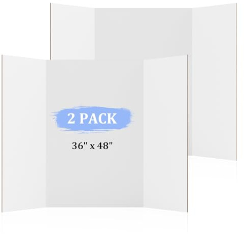 AKONEGE 2 Pack 36 x 48 Trifold Poster Board for Presentation, White Corrugated Cardboard Large Tri Fold Poster Board for Science Fair, Office & School Projects, Photo Displays, Exhibitions Event