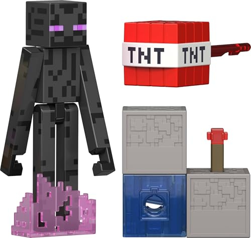 Mattel Minecraft Figurine Enderman Redstone, Figurine articulée de 8 cm avec Accessoire et composant de Redstone, Coffret à Collectionner inspiré du Jeu vidéo, JJR88
