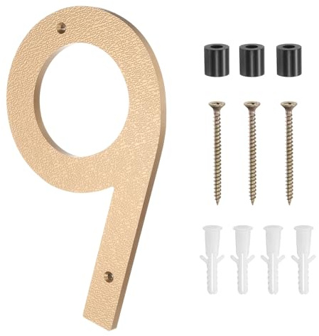 sourcing map Numéros de maison modernes pour l'extérieur, 25,4 cm, grands numéros d'adresse flottants en métal avec kit de clous pour appartement, bureau, hôtel, chambre (doré, numéro 9)