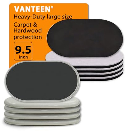 8 Pack Furniture Sliders, 9 1/2 Large Sliders Protectors for Carpet & Hardwood Floors, Heavy Duty Furniture Movers Gliders Slides Easy Moving (4 Pcs Felt + 4 Pcs Plastic)