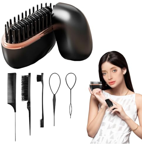 YOFDAL Mini fer à lisser, Rechargeable, Réglage de la Température à 3 niveaux, Fourni avec 5 Accessoires pour Couper les Cheveux,Pour les Cheveux et la Barbe (Noir)