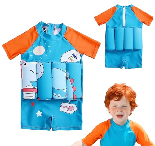 Traje De Baño Flotante Para Niños - 1-4 Años, Traje De Baño De Protección Solar De Secado Rápido, Lindo Patrón Dinosaurio | Piscina De Juegos De Agua Resistente A Salpicaduras, Seguridad