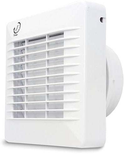 AirTech-UK Bathroom Extractor Fan with Timer 100mm, Quiet Bathroom Fan 33dB, Ceiling or Wall Mounted Extractor Fan, Bathroom Ventilation Exhaust Fan 120m³/h, White