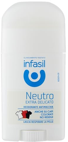 Infasil Neutro Extra Delicato, Deodorante Stick con Formula Delicata che Lascia Respirare la Pelle, Deodorante Senza Sali di Alluminio, Efficace Fino a 24H, Formula Antimacchia, 50 ml