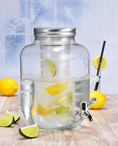 Getränkespender 4 Liter mit Zapfhahn und Fruchteinsatz | Für aromatisierte Getränke und erfrischende Kreationen, praktisch für Gäste und Selbstbedienung