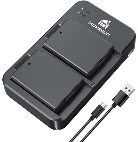 Homesuit LP-E10 Akku 1600mAh und LED Ladegerät für Canon EOS 1100D, EOS 1200D, EOS 1300D, EOS 2000D, EOS Rebel T3, T5, T6, T7, Kiss X50, Kiss X70 Kamera (2er-Pack)