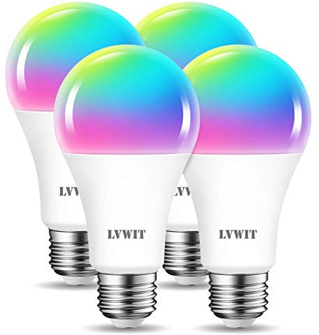 LVWIT Lampadina LED Smart Wifi Con Attacco E27,12W Equivalenti a 100W, 1521Lm,Compatibile con Alexa,Echo and Google Assistant,Intelligente Dimmerabile,Controllo a Distanza da App,Pacco da 4 Pezzi
