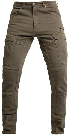 John Doe Defender Mono Motorcycle Cargo Pants for Men - Tapered Fit Riding Pants with AAA XTM-Fiber Protection, Stretch Comfort & Water-Repellent Urban Design - Olive - 36/32