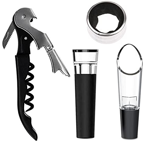 Abridor de Vino, Sacacorchos Profesional, Set de Accesorios para Vino, Juego de Caja de Regalo de Vino 4 en 1 para Amantes del Vino