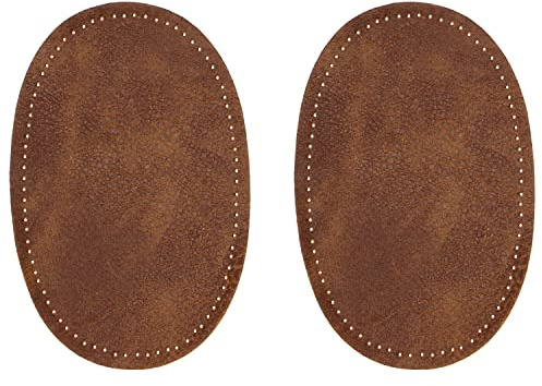 ZUPAYIPA 2Pcs Sew-On Fabric Oval Elbow Knee Patches Sweater Trousers Repair Patches Craft Supply Sewing Appliques (Pu Leather，Coffee)