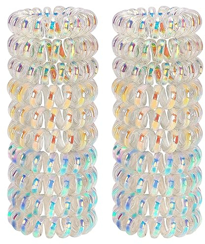 JessLab Spiral-Haargummis, 20 Stück Spurlose Telefonkabel-Haargummis Ohne Falten Spiralarmband Kunststoff Coil Pferdeschwanz Halter No-damage Stirnband Haarschmuck für Mädchen Frauen Damen Geschenk