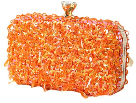 RomanticDesign Damen-Abendtasche, modisch, bestickt, Perlen, Pailletten, Clutch, Cocktail, Hochzeit, Party, Geldbörse, Orange/Abendrot im Zickzackmuster (Sunset Chevron)