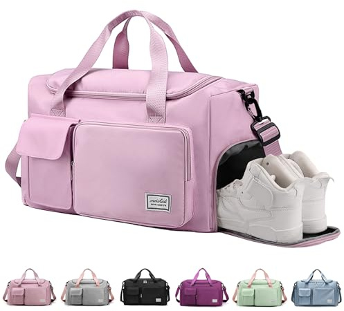 RainFlowwer Travel Duffel Bag Women Men,Sports Gym Bag with Shoes Compartment,Waterproof Travel Bag Overnight Bag with Dry Wet Separated Pocket,Carry Luggage Bag Weekender,Sports,Gym,Travel (Purple)
