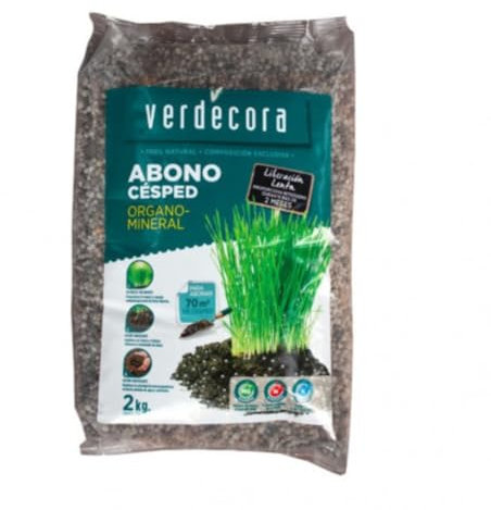 verdecora Abono organomineral para Césped | Liberación Lenta | Componentes Naturales | Función enraizante y fortificante (2kg)