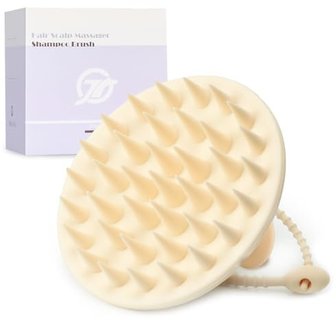 FREATECH Silicone Scalp Massager Shampoo Brush for Scalp Care and Hair Growth, Shower Hair Massager Scrubber Exfoliator Dandruff Comb for Head Massage, Wet & Dry Use, Beige