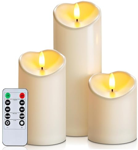 Homemory Wasserdicht Outdoor Flammenlose Kerzen mit Timer und Fernbedienung, Batteriebetriebene LED-Kerzen, Realistische Fake-Kunststoff-Kerzen für Hochzeit, Festival, Home Decor, 3er-Set | IP65, Flackernde, Timer, dimmbar, Batteriebetrie, Garten, Balkon, Terrasse und Laternen, Halloween, Advent, Weihnachten