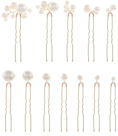 12 Pieces Bridal Wedding Hair Pins Handmade Pearl Bridal Hair Accessories for Brides Women Girls Gold