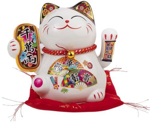 lachineuse – Japanische Katzenstatuette Maneki Neko – Glück und Fröhlichkeit – Höhe 16 cm – beweglicher Arm – Japanisches Dekor – Geschenkidee Japan Asien