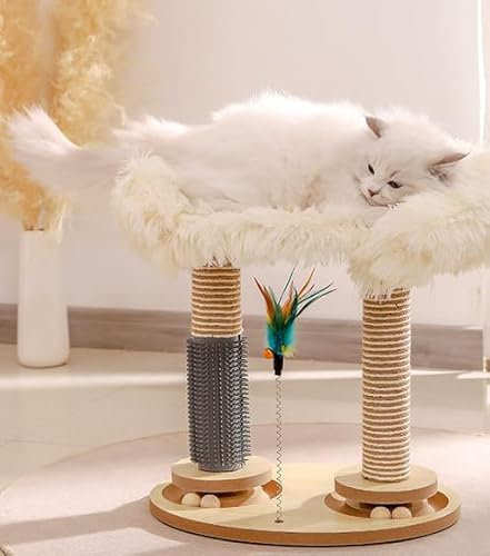 Juguetes de Madera para Gatito, Banaone Árbol Rascador para Gatos de Madera Natural, Doble Pista de Bola Circular de 2 Capas con Bola de Golosinas para Gatos, Juguete Interactivo para Gatos