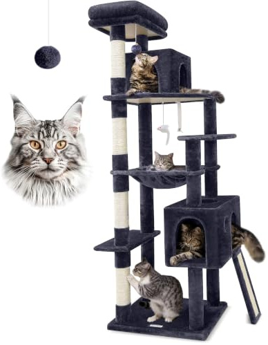 Globlazer F70 Pro Kratzbaum Groß Eck 180cm mit hängematte für 2-4 Katze | XXL Stabil Katzenbaum mit 2 Katzenhaus, Gepolsterte Plattformen, Kratzrampe Sisal, für Große Katzen Ausruhen Spielen