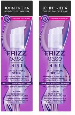 John Frieda 4 in 1 Extra Strong Serum - Inhalt: 50ml - Haartyp: dick, widerspenstig - Aus der Frizz Ease Serie - Bändigt Frizz - Schützt vor Hitze & Luftfeuchtigkeit (Packung mit 2)
