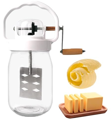 1,5 Litros De Mantequilla Manual, Breve De Mantequilla De Manivela, Jarra De Albañil De Manivela Con Moho De Mantequilla De Silicona, Equipo De Acero Inoxidable, Fácil De Desarmarse Y Lavable, Para