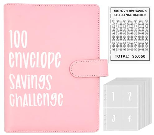 100 Envelope Saving Challenge, Budget Binder A5 con Registro del Reto y Fundas Perforadas Numerados para el Dinero, Carpeta Presupuestaria para el Reto del Ahorro