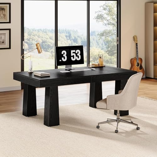 Tribesigns Executive Computer Desk, 160 x 80 x 75 cm, Modern Industrial Home Office Desk with Heavy Duty Tapered Legs, Spacious Workstation for Office, Black Simple Modern Writing Table