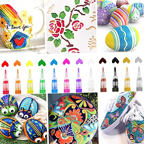 ERYUE Set di Pennarelli Acrilici per Graffiti Artistici Impermeabili, 12 Colori, Pennarelli Non Tossici a Base D'acqua per Tela, Vetro, Legno, Metallo, Carta, Bambini, Artisti, Plastica