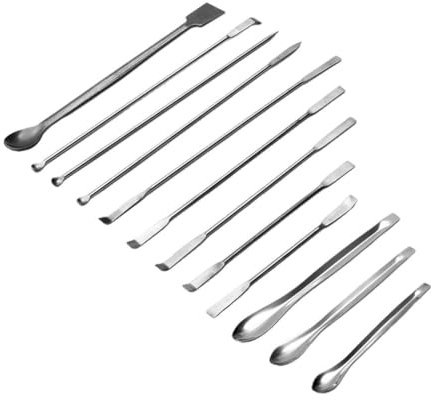FACAIIO Juego de 12 espátulas de cuchara de laboratorio de acero inoxidable, para mezclar espátulas para muestreo y transferencia de polvo, acero inoxidable 304, color plateado