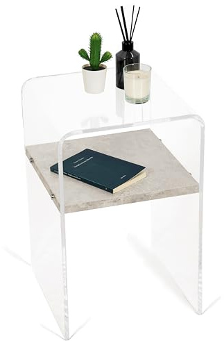 mobiltema – Acryl Beistelltisch, nachttisch schmal und klein, Moderner couchtisch in glasoptik, transparent wie Glas, Kleiner Sofa Beistelltisch, glastisch, 35 x 54 x 35 (1, Regal in Betonoptik)