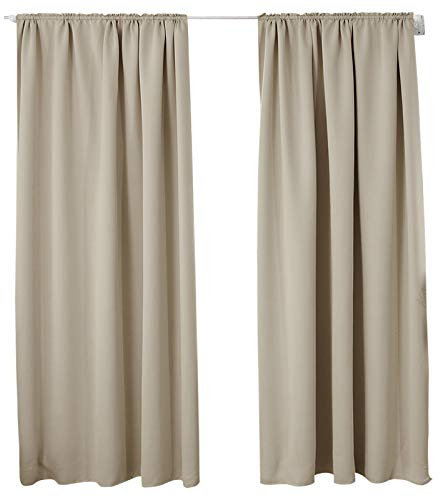 WOLTU 2er Set Gardinen, Verdunklungsvorhänge für Wohnzimmer Kinderzimmer, Blickdicht, Kräusebänder für Schiene, 250 g/m², kälteschutz lichtundurchlässig, 135 x 225 cm, Sand