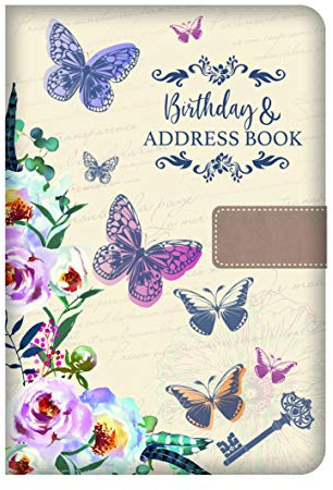 Carnet d'adresses A5 A-Z couverture rigide motif Papillons en lin avec fermeture à pression