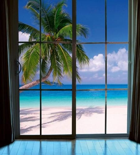 Vlies Fototapete STRAND HINTERM FENSTER 225 x 250 cm | Vliestapete - Wandtapete inklusive Kleister | PREMIUM VLIES QUALITÄT