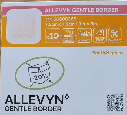 Allevyn 66800269 - Juego de 10 apósitos de espuma adhesiva con borde suave (7,5 x 7,5 x 10 cm)