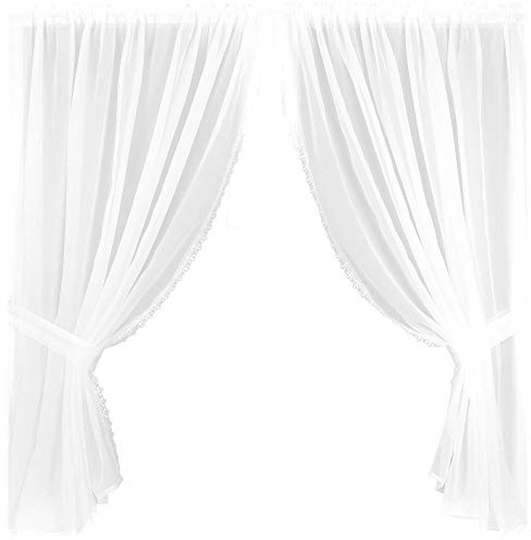 Arsvita Gardinenset mit Stangendurchzug, Serie: Satin ca. 140x120 cm 140x120 cm weiß - Spitze