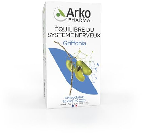 Arkopharma - Arkogélules® Griffonia - Facilite la synthèse de sérotonine - Fonctionnement du système nerveux - Baisse de moral et périodes de stress - 40 gélules