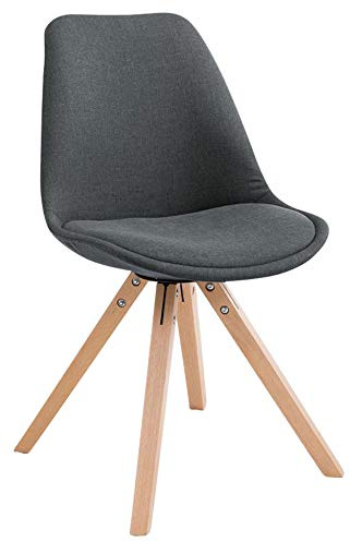 CLP Retro-Stuhl Toulouse Square Mit Stoffbezug Und Hochwertigem Sitzpolster I Lehnstuhl Mit Stabilem Holzgestell I Sitzhöhe 48 cm | Farbe dunkelgrau Gestell Farbe Natur