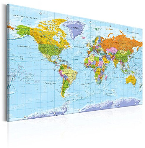decomonkey 120x80 cm Politische Weltkarte Deutsch Pinnwand Leinwand Bilder Wandbilder Landkarte Welt Kontinente Reise Geographie