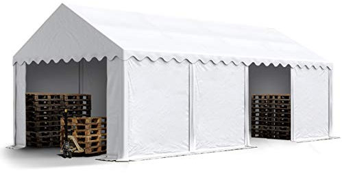 TOOLPORT Stabiles Lagerzelt Zelthalle 4x8 m PVC 800 N weiß wasserdicht Unterstand mit Bodenrahmen
