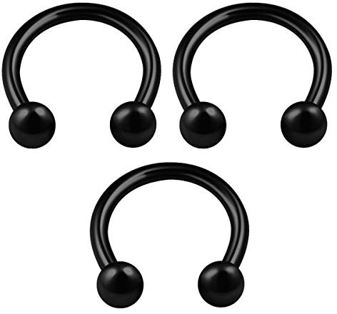KJM FASHION Hufeisen-Ohrringe, eloxiert, 1,2 mm, 16 g, 3 Stück