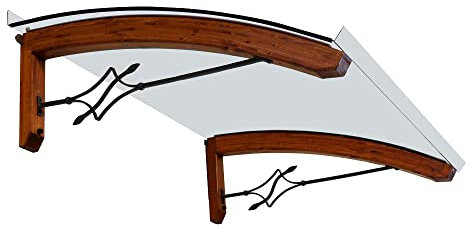 Vordach aus hölzern für den Außenbereich Farbe Teck, Transparente kompakte Polycarbonatabdeckung, Basismodell Legno FOGLIA, Haustür-Vordächer Größe 90 x 150 cm