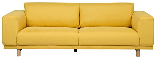 Beliani 3-Sitzer Sofa Stoffbezug gelb mit Holzbeinen 220 cm lang Retro-Stil Nivala