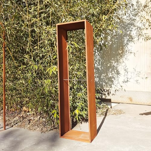 Zen Man Edelrost Kaminholzregal Garten Kaminholzunterstand Holzregal aus Metall Handarbeit 1.2mm (032000:35 * 50*H180cm)