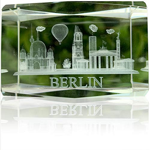 2er Set 3D Briefbeschwerer mit BERLIN Lasergravur | 4x6 cm Geschenk-Box | Glas-Quader | Souvenir