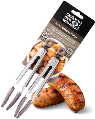 Taylors Eye Witness 2 Small Steel Berry Silicone Tongs - Dishwasher Safe. Sturdy Build, Non-Scratch Heads, Convenient Locking Mechanism. Odour, Stain & Heat Resistant (260°C/500°F). 5 Year Guarantee
