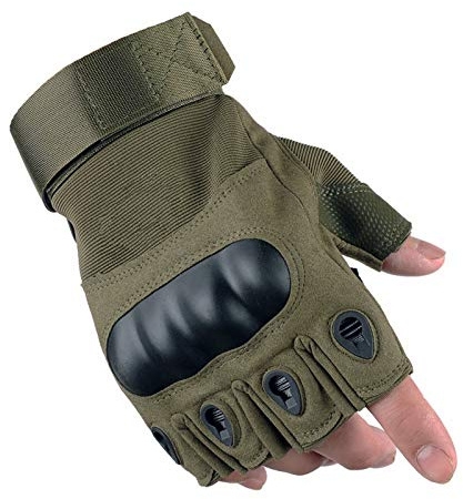 Cicilin Demi-Doigt Gants Tactiques de l'armée Militaire en Plein Air Unisexe Mitaines de Sports Gym Combat résistant aux Coupures Gants de Fitness en Similicuir Vert XL