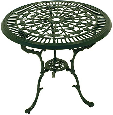 DEGAMO Bistrotisch Gartentisch in Jugendstil Optik aus Aluminiumguss dunkelgrün, 70cm Durchmesser, wetterfest, Outdoor